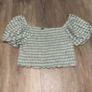 Caution To The Wind Green Smocked Crop Blouse